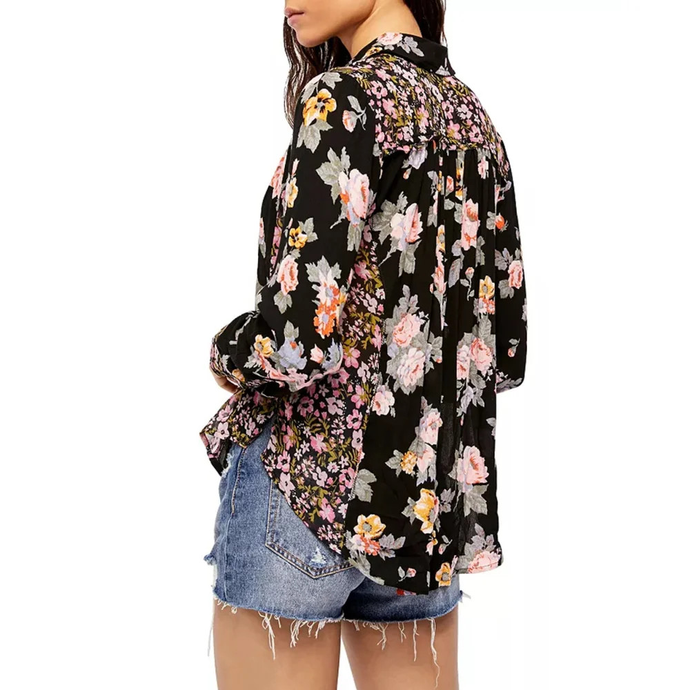Women's Free People Hold On To Me Floral Print Black Floral Button Down Shirt XS